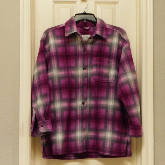ARIZONA JEAN COMPANY Womens Shacket Plaid Fleece Long Sleeve Oversized Medium - Picture 1 of 6